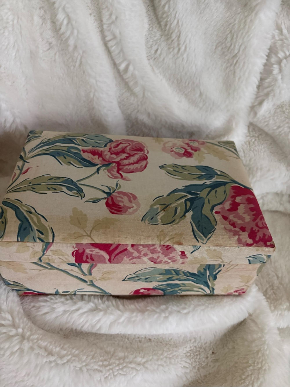 Vintage Laura Ashley Floral Jewelry Box with Mirror - Pink & Teal Accents - Picture 2 of 6